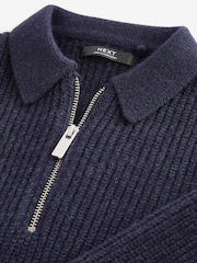 Navy Blue Long Sleeve Quarter Zip Polo Shirt (3-16yrs) - Image 3 of 3