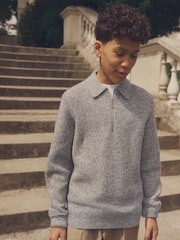 Grey Long Sleeve Quarter Zip Polo Shirt (3-16yrs) - Image 1 of 8