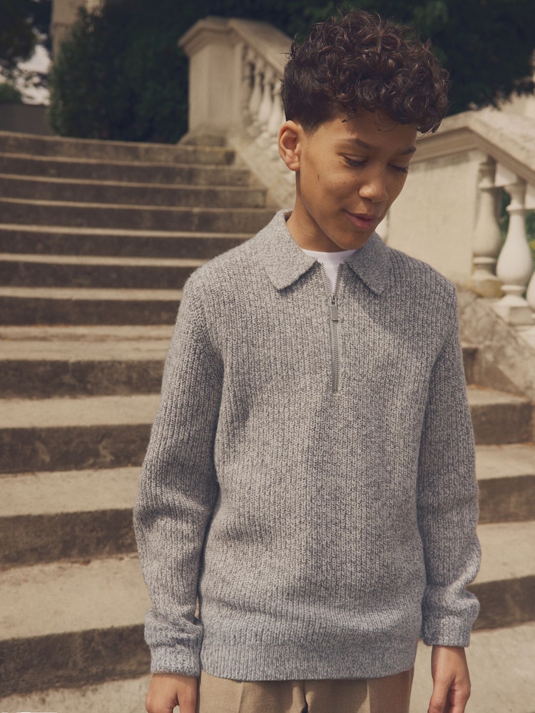 Grey Long Sleeve Quarter Zip Polo Shirt (3-16yrs) - Image 1 of 8