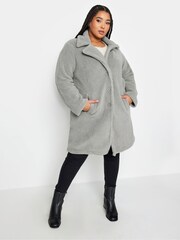 Yours Curve Grey Faux Fur Coat - Image 1 of 4