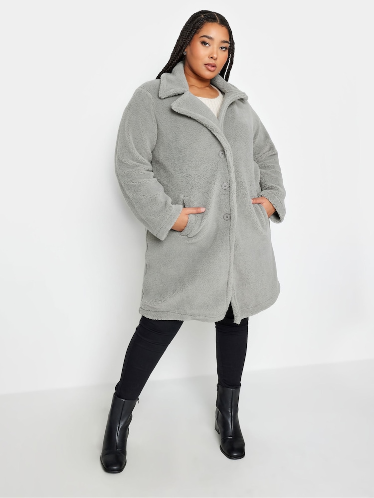 Yours Curve Grey Faux Fur Coat - Image 1 of 4