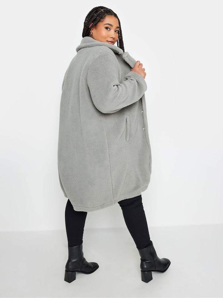 Yours Curve Grey Faux Fur Coat - Image 2 of 4