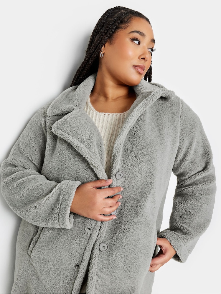 Yours Curve Grey Faux Fur Coat - Image 4 of 4