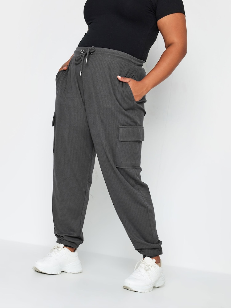Grau - Yours Curve Gerippte Cargo-Jogginghose - Bild 1 von 4