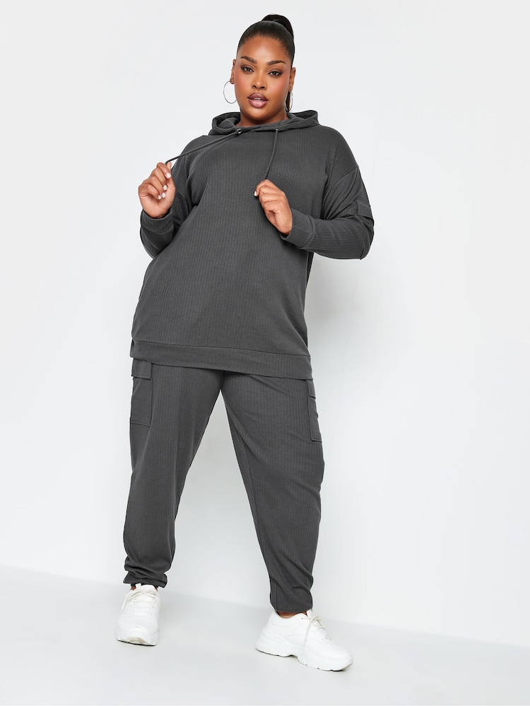 Grau - Yours Curve Gerippte Cargo-Jogginghose - Bild 2 von 4