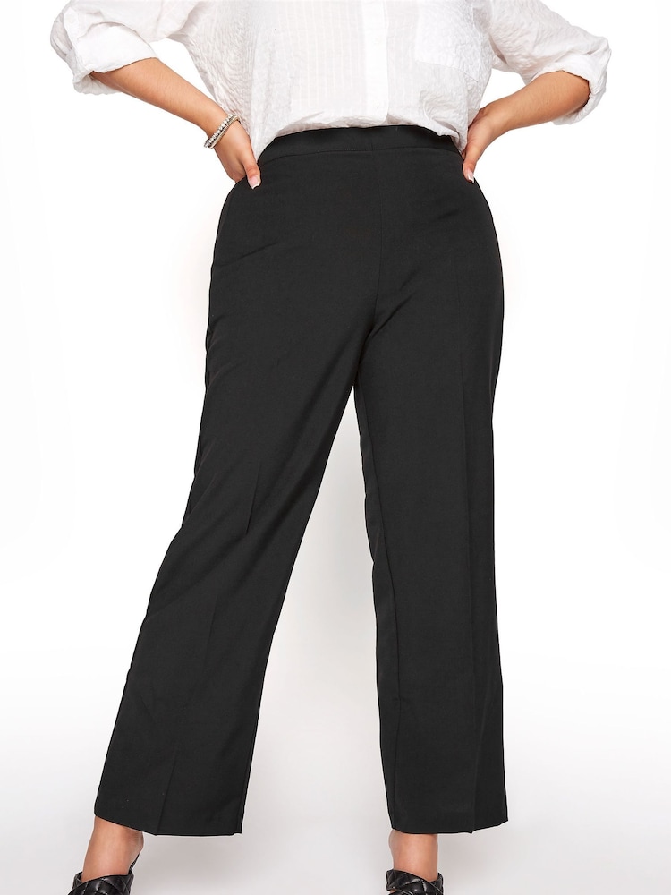 Yours Curve Black Elasticated Stretch Straight Leg Trousers - Image 1 of 6