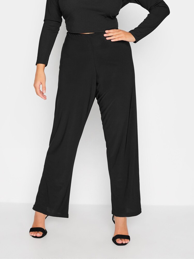 Yours Curve Black Pull On Straight Leg Stretch Trousers - Image 1 of 6