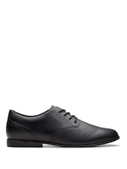 Clarks Black Extra Wide Fit (H) Leather Younger Girls Finja School Brogues - Image 1 of 8