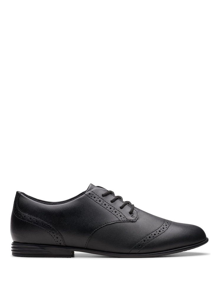 Clarks Black Extra Wide Fit (H) Leather Younger Girls Finja School Brogues - Image 1 of 8