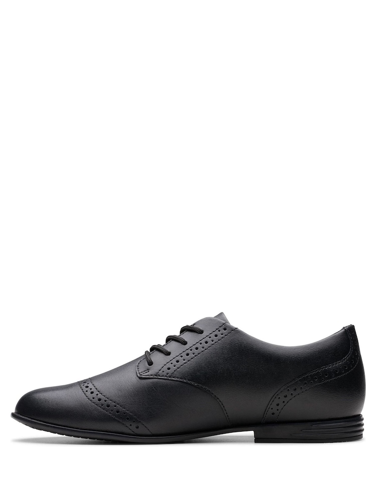 Clarks Black Extra Wide Fit (H) Leather Younger Girls Finja School Brogues - Image 2 of 8