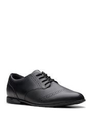 Clarks Black Extra Wide Fit (H) Leather Younger Girls Finja School Brogues - Image 3 of 8