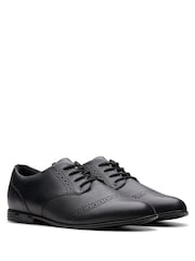 Clarks Black Extra Wide Fit (H) Leather Younger Girls Finja School Brogues - Image 5 of 8