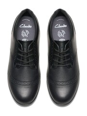 Clarks Black Extra Wide Fit (H) Leather Younger Girls Finja School Brogues - Image 6 of 8