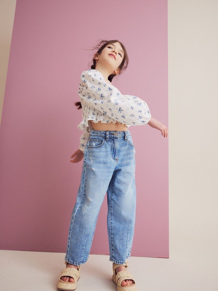Blue Ditsy Printed Shirred 100% Cotton Blouse (3-16yrs) - Image 2 of 4