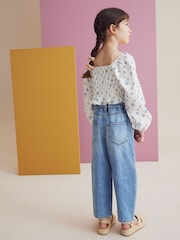 Blue Ditsy Printed Shirred 100% Cotton Blouse (3-16yrs) - Image 3 of 4