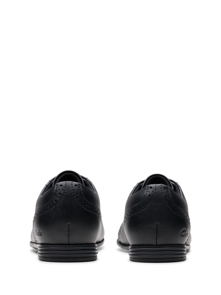 Clarks Black Wide Fit (G) Leather Older Girls Finja Brogues - Image 2 of 8