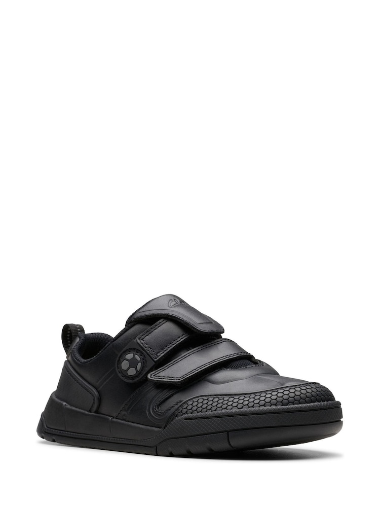Clarks Black Wide Fit (G) Leather Laser Track Shoes - Image 3 of 8
