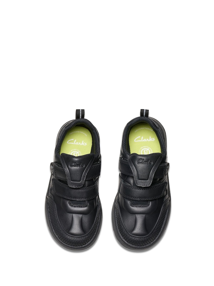 Clarks Black Wide Fit (G) Leather Laser Track Shoes - Image 6 of 8
