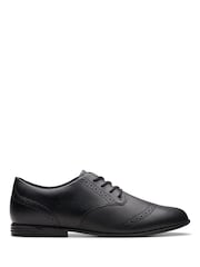 Clarks Black Standard Fit (F) Leather Older Girls Finja Brogues - Image 1 of 8