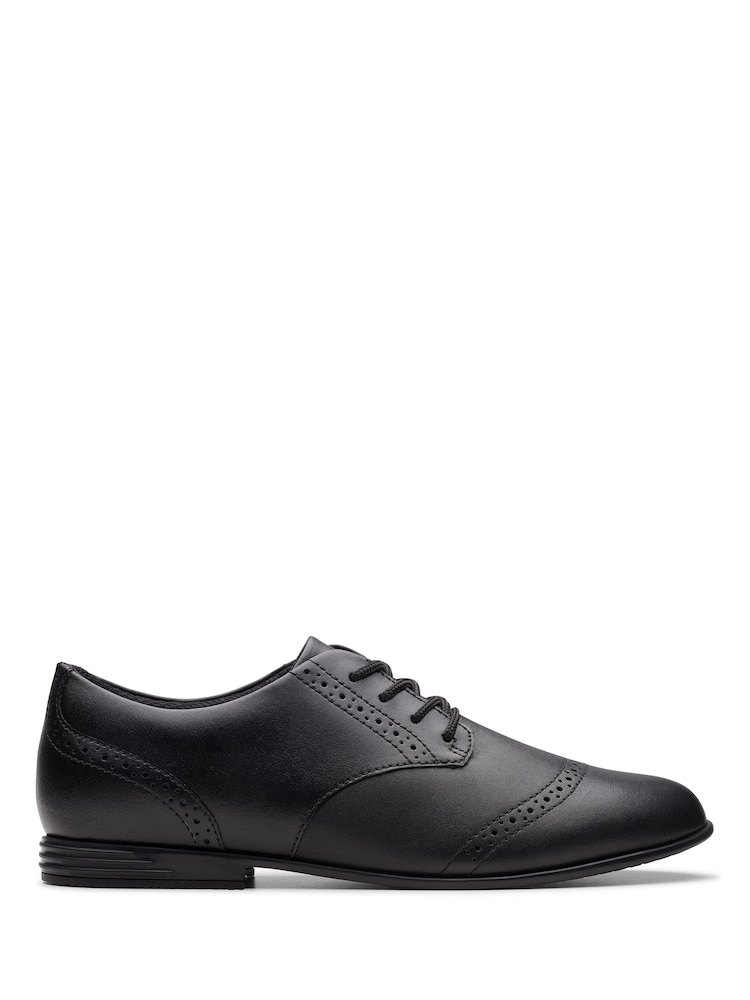 Clarks Black Standard Fit (F) Leather Older Girls Finja Brogues - Image 1 of 8