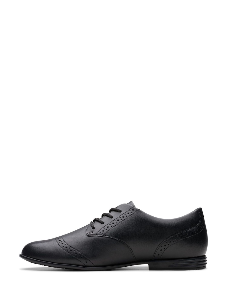 Clarks Black Standard Fit (F) Leather Older Girls Finja Brogues - Image 2 of 8