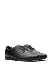 Clarks Black Standard Fit (F) Leather Older Girls Finja Brogues - Image 4 of 8