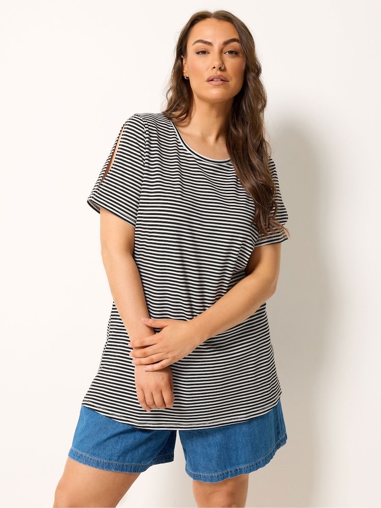 Yours Curve Black Stripe Swing T-Shirt - Image 1 of 6