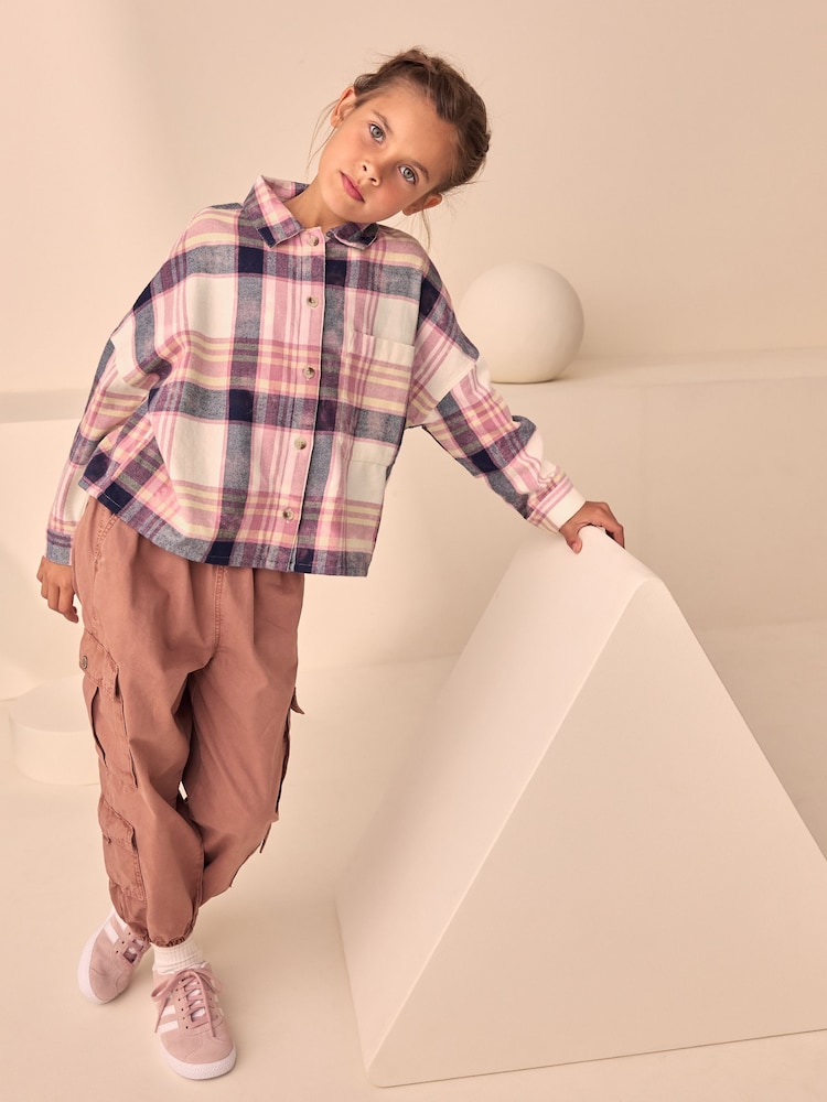 Pink 100% Cotton Check Cropped Shirt (3-16yrs) - Image 2 of 10