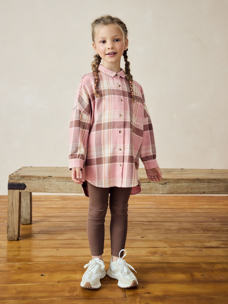 Pink Check 100% Cotton Shirt & Leggings Set (3-16yrs) - Image 1 of 7