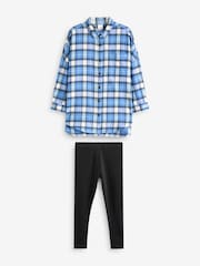 Blue Check 100% Cotton Shirt & Leggings Set (3-16yrs) - Image 4 of 6