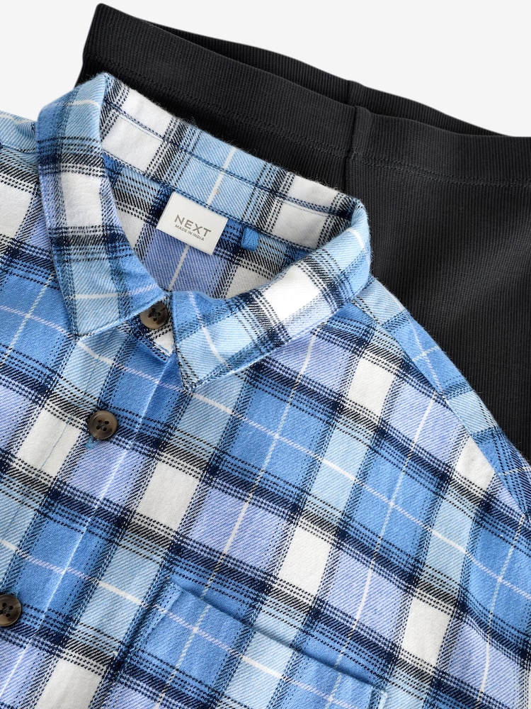 Blue Check 100% Cotton Shirt & Leggings Set (3-16yrs) - Image 6 of 6