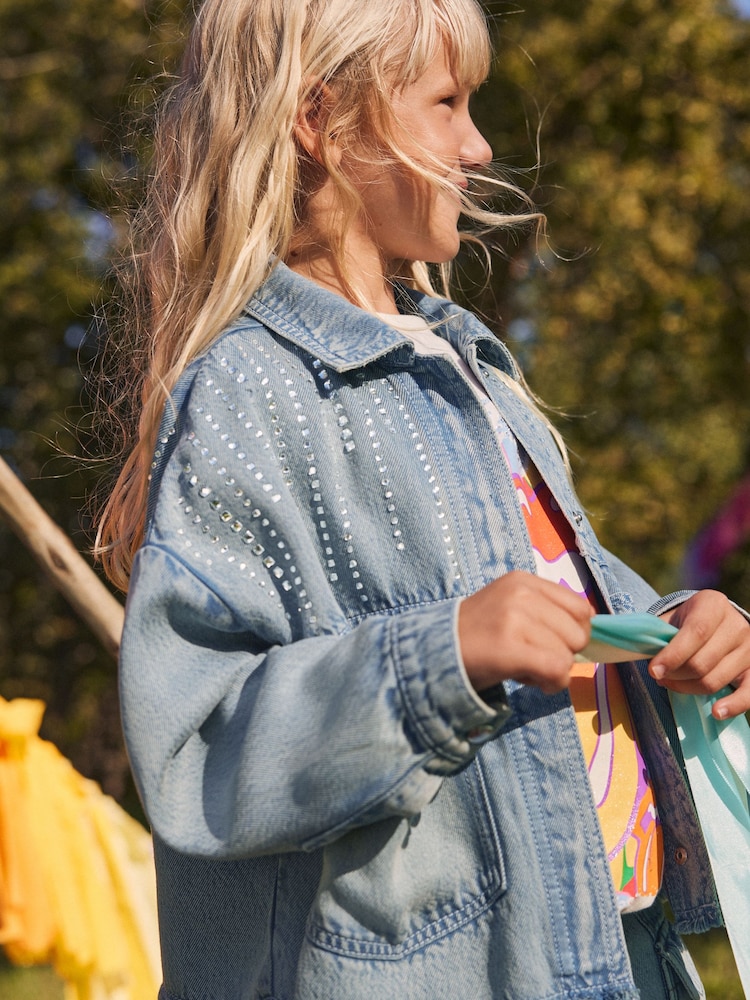 Denim Blue Diamante - سترة Shacket مزخرفة (3-16 سنة) - Image 1 of 7