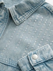 Denim Blue Diamante - سترة Shacket مزخرفة (3-16 سنة) - Image 6 of 7
