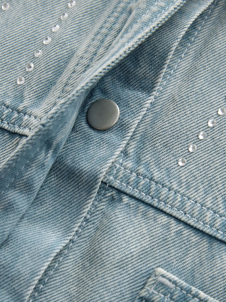 Denim Blue Diamante - سترة Shacket مزخرفة (3-16 سنة) - Image 7 of 7