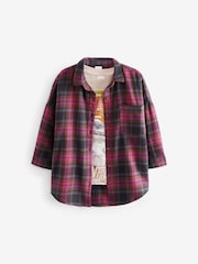 Purple 100% Cotton Check Shirt And T-Shirt Set (3-16yrs) - Image 6 of 10