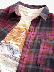 Purple 100% Cotton Check Shirt And T-Shirt Set (3-16yrs) - Image 9 of 10