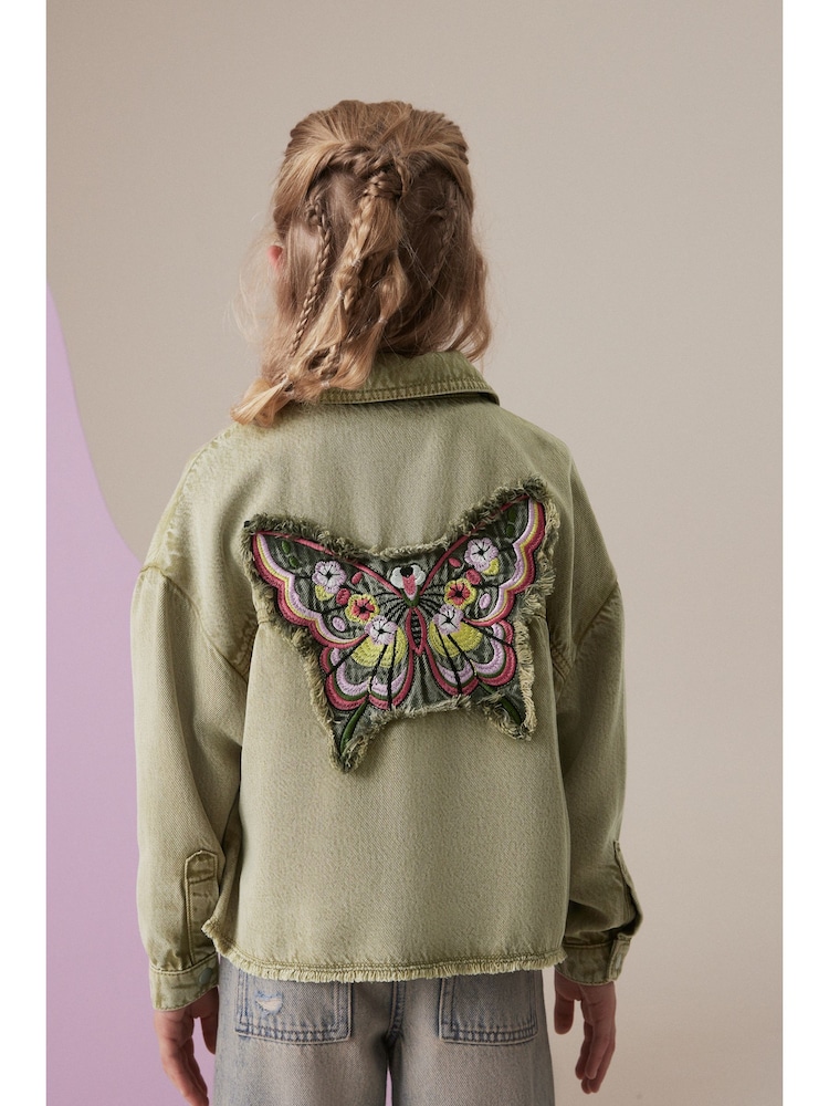 Khaki Green Butterfly Embellished Shacket (3-16yrs) - Image 1 of 4