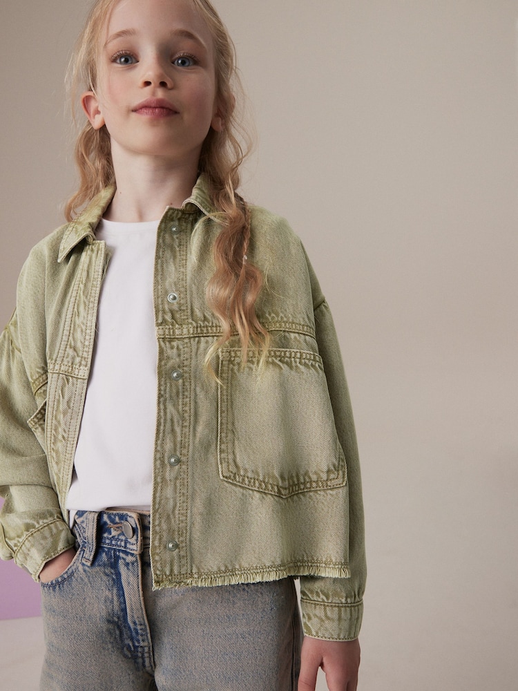 Khaki Green Butterfly Embellished Shacket (3-16yrs) - Image 4 of 4