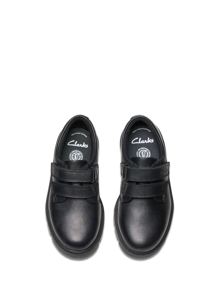 Clarks Black Standard Fit (F) Leather Lorcam Loop School Shoes - Image 3 of 6