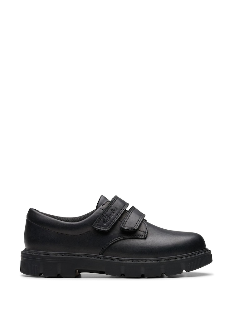 Clarks Black Wide Fit (G) Leather Lorcam Loop Shoes - Image 1 of 6