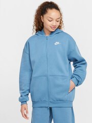 Błękit egejski - Polarowa bluza oversize z kapturem Nike Club zapinana na zamek - Image 1 of 8