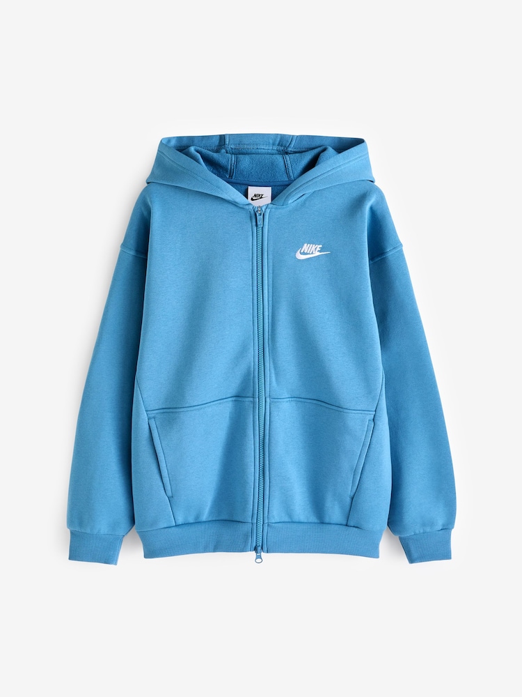 Błękit egejski - Polarowa bluza oversize z kapturem Nike Club zapinana na zamek - Image 8 of 8