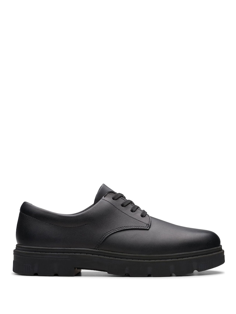 Clarks Black Extra Wide Fit (H) Leather Lorcam Loop School Shoes - Image 1 of 7 Clarks Black Extra Wide Fit (H) Leather Lorcam Loop School Shoes - Image 1 of 7