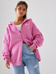 Nike Pink Flamingo Oversized Club Fleece Zip Through Hoodie - Image 1 of 6