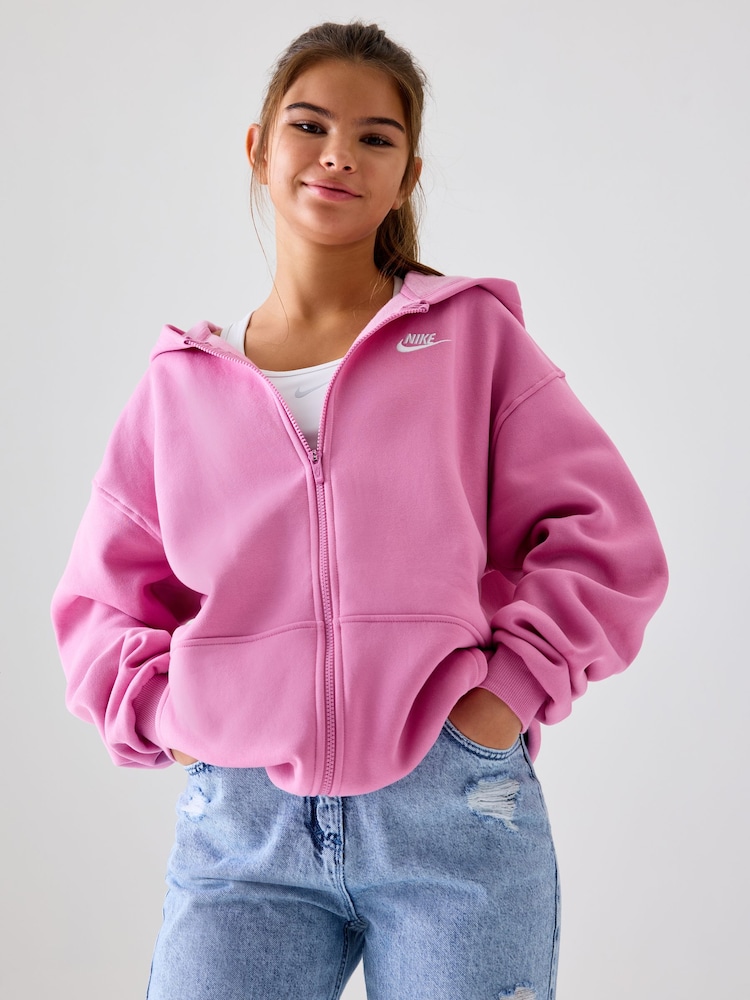 Nike Pink Flamingo Oversized Club Fleece Zip Through Hoodie - Image 3 of 6