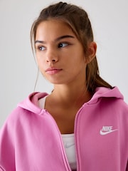 Nike Pink Flamingo Oversized Club Fleece Zip Through Hoodie - Image 4 of 6