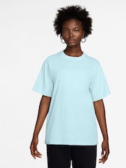 Nike Light Blue Oversized Mini Swoosh Sportswear 100% Cotton T-Shirt - Image 1 of 3