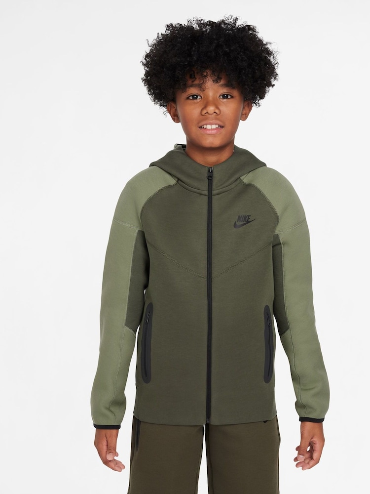 Nike Oil Green/Khaki Tech Fleece Zip Through Hoodie - Image 1 of 3