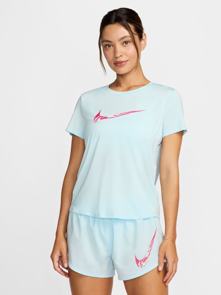 Nike Light Blue One Swoosh Dri-FIT Short-Sleeve Graphic Running Top - Image 1 of 5 Nike Light Blue One Swoosh Dri-FIT Short-Sleeve Graphic Running Top - Image 1 of 5