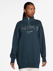 Nike Teal Blue Phoenix Fleece Varsity Over-Oversized Logo Quarter-Zip Sweatshirt - Image 1 of 3